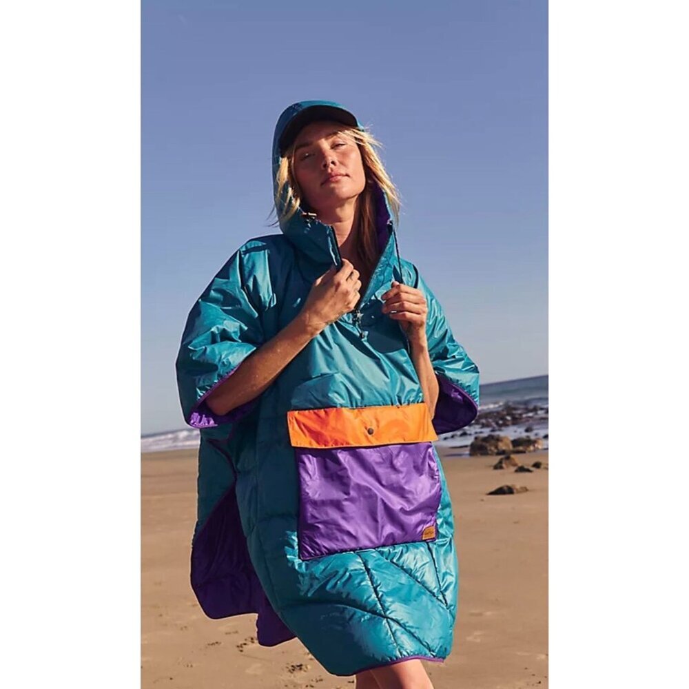 NWT RUMPL Harbor Blue Nanoloft Puffy Poncho Beach Wear OS $250 [jb]